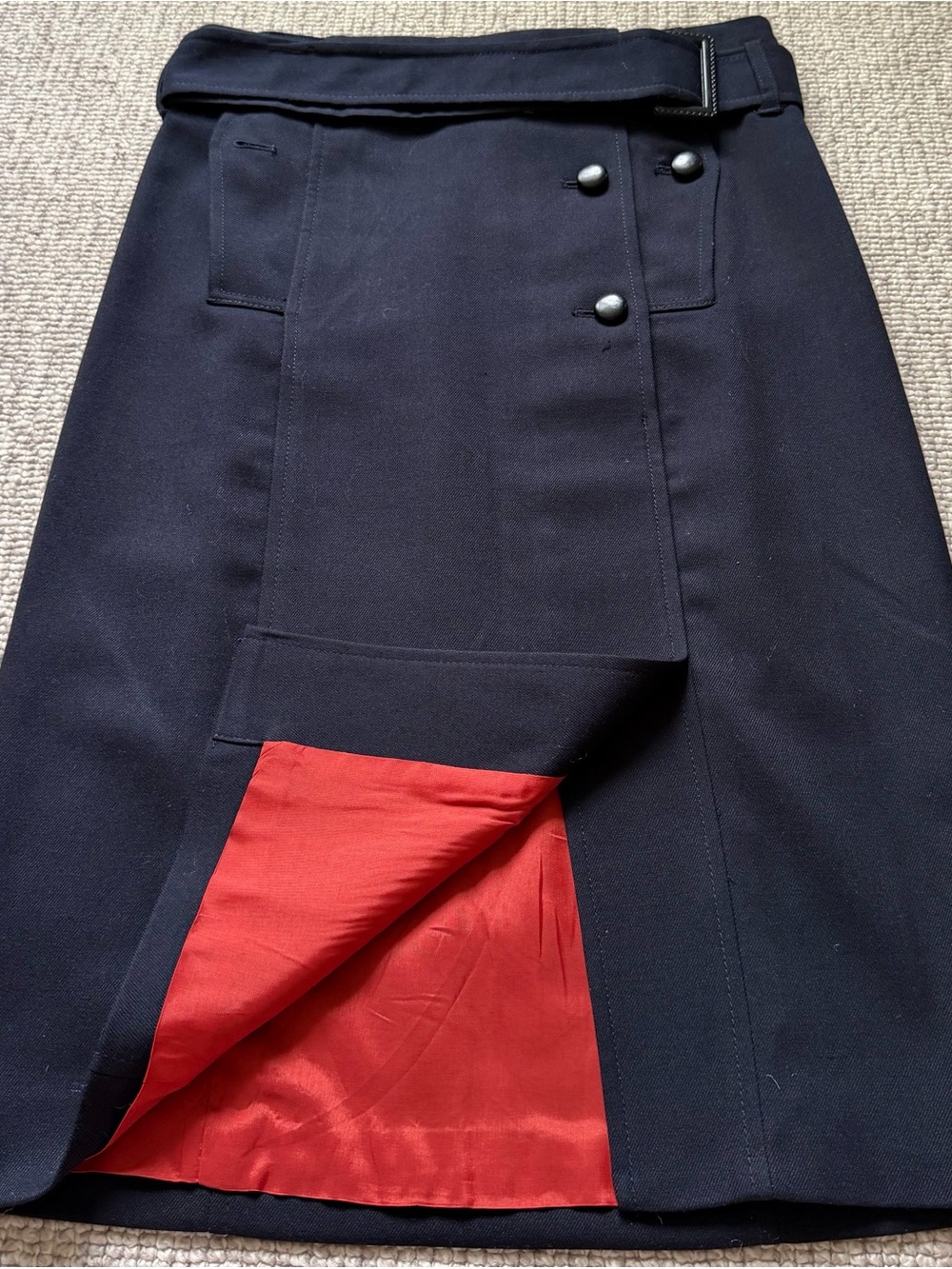 Cartonnier Pencil Skirt with Red Lining and Navy Exterior